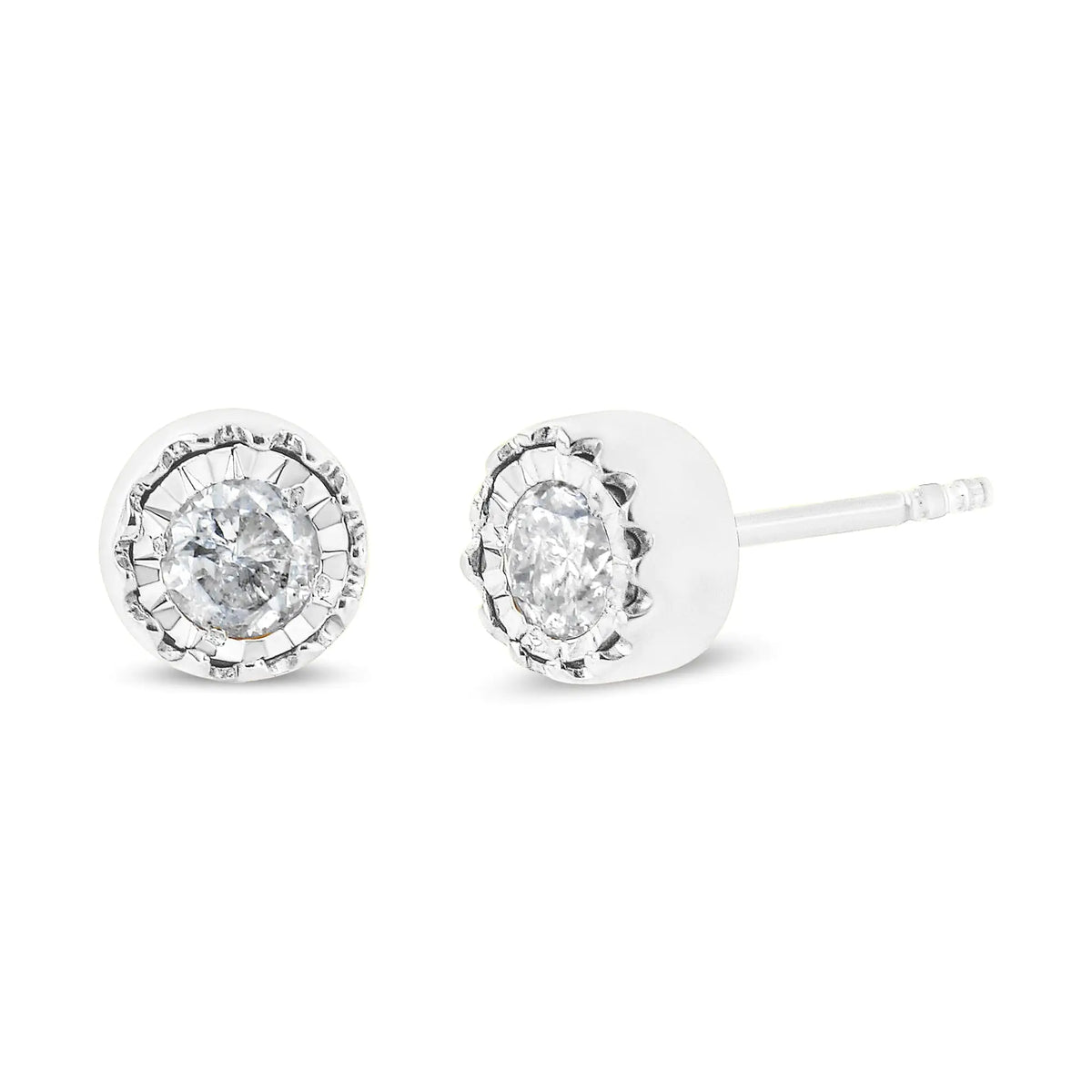 Pendientes de botón con solitario de diamantes de 3/8 quilates en plata de ley 925 Miracle Set (color JK, claridad I3)