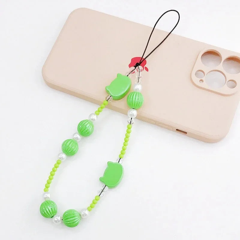 2024 Acrylic Flower Cat Head Beads Charm Phone Chain Lanyard Jewelry for Women Phone Case Strap Butterfly LOVE Letter Accessory
