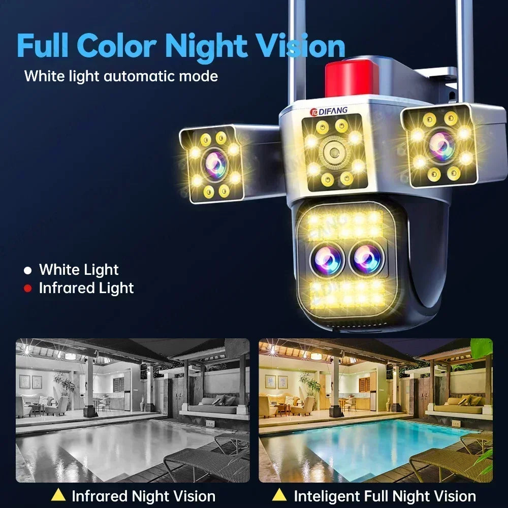 Outdoor Four Screen 10K WiFi Camera Four Lens 10X Optics Zoom 20MP Video Surveillance Auto Tracking Home Security Camera CCTV