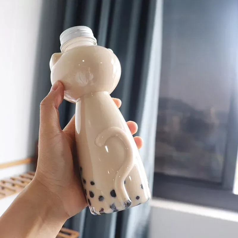 PET Cat Water Bottles for Milk Tea Coffee Juice Portable Drinking Cup Home Transparent Juicing Beverage Drink Bottle BPA Free
