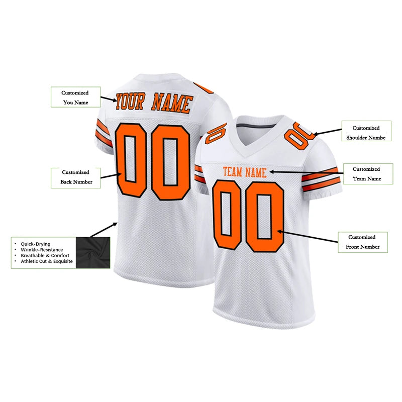 White Series Customized Football for Men Jersey Personlized Sew Team Football Short Sleeves Athletic Tee Shirts Unisex Top