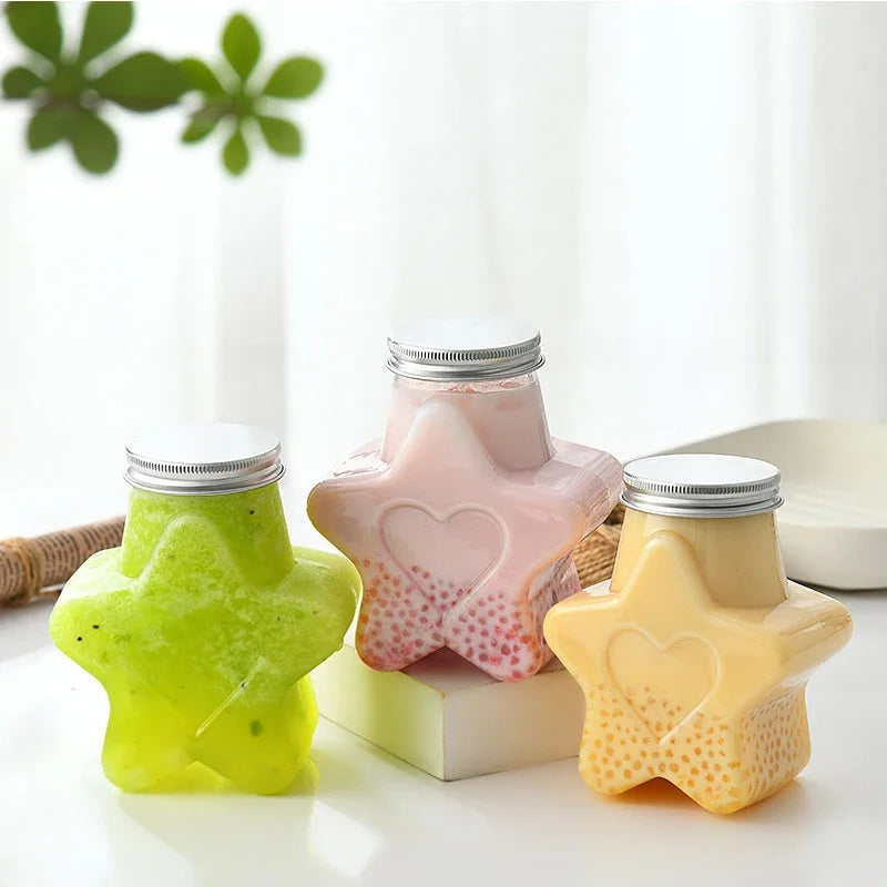 500ML Creative Beverage Bottle Five-Pointed Star Shape Drink Bottle Home Outdoor Milk Bottle PET Milk Tea Juice Cold Drink Bottl