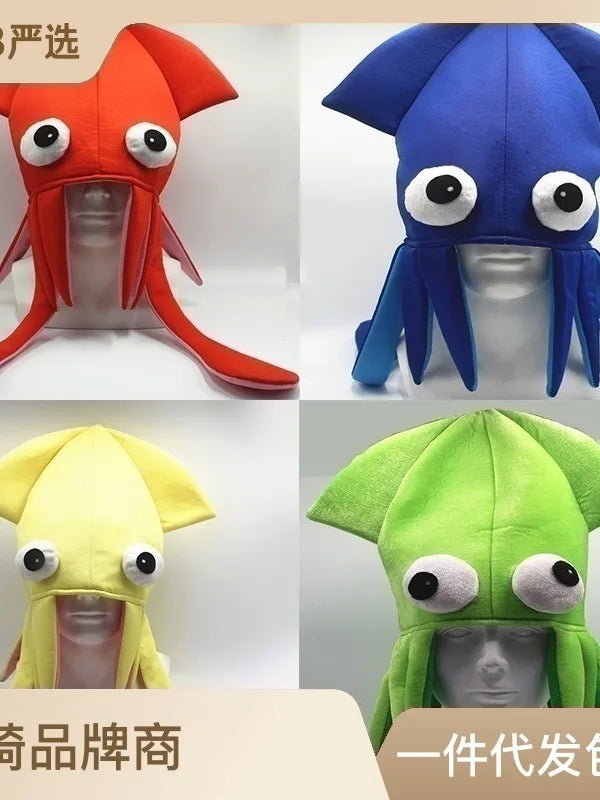 Four Color Halloween Ball Performance Party Props Novelty Toys Funny Hat Velvet Squid Hat Squid Octopus Hat