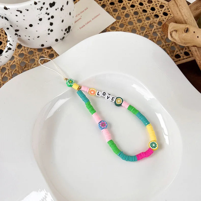 2023 Pink Acrylic Heart Cellphone Chain Lanyard Jewelry for Women Vintage Devil Eye Flower Charm Phone Case Strap Accessories
