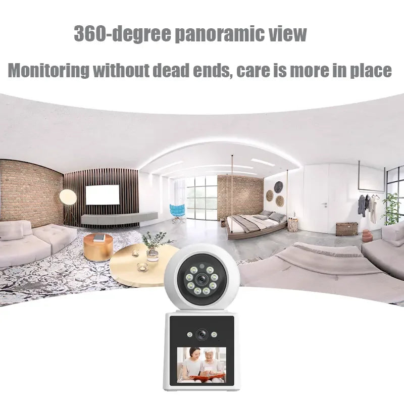 PTZ IP Camera Dual Lens 2MP LCD Screen Auto Tracking Indoor HD Smart Home Two way Audio WiFi Video Call Cam Color Night Vision