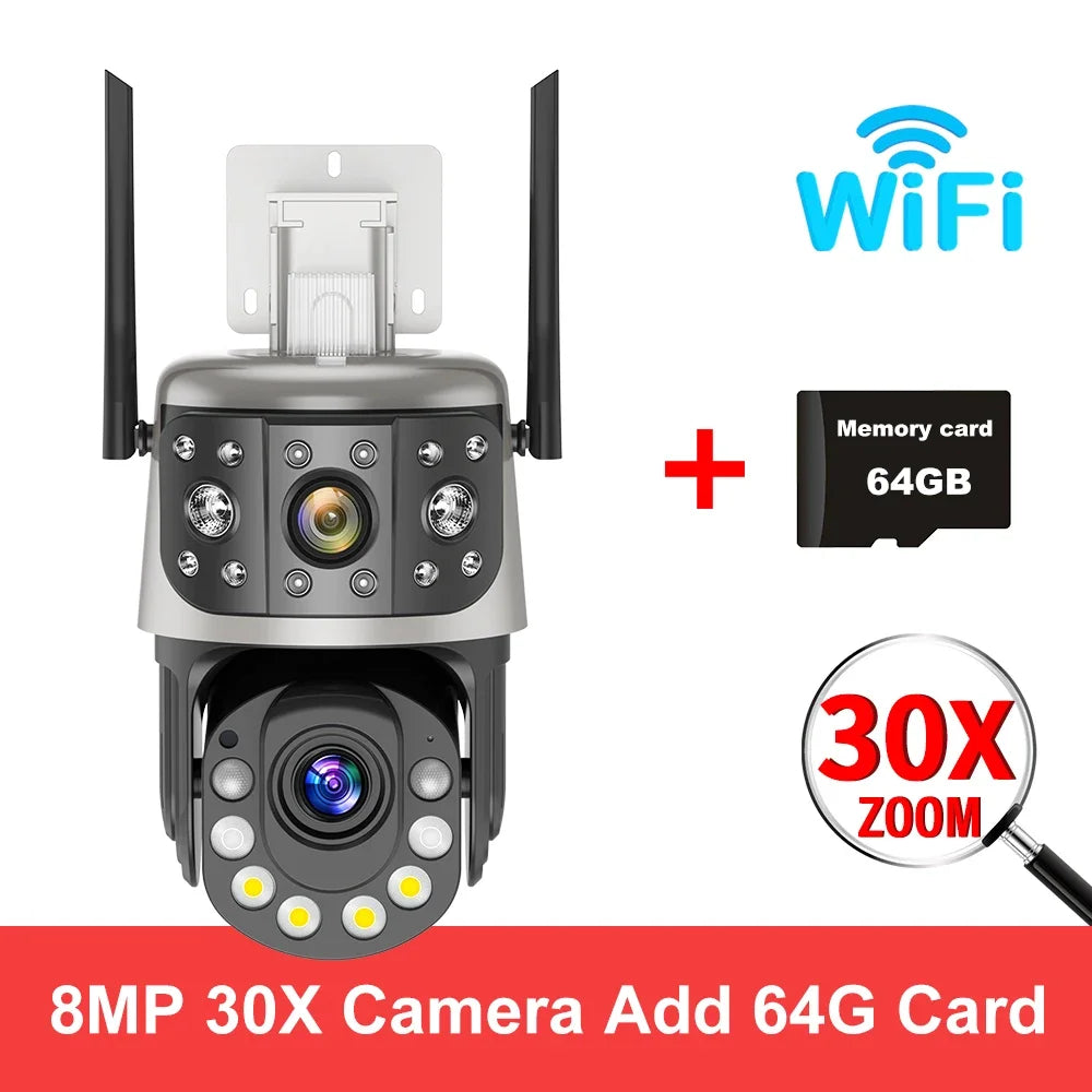 8MP Outdoor Wifi 50X Optical Zoom PTZ Camera Dual Screen Auto Tracking IP Video Surveillance Camera CCTV Two Way Audio ICSEE