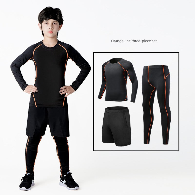 Kids Basketball Bodysuit Training Wear Boys Football Sports Quick Drying Clothes Suit Fall and Winter Running Base Clothing Fleece-lined