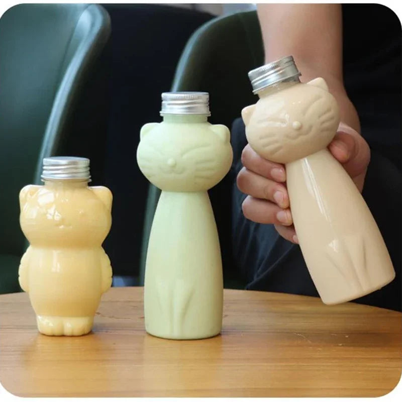 Cat Kawaii Water Bottles for Milk Tea Coffee Juice Portable Drinking Cup Home Transparent Juicing Beverage Drink Bottle BPA Free