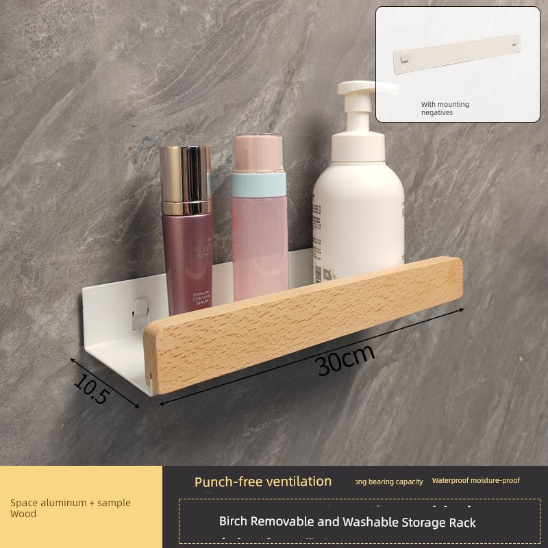 Punch-Free Kitchen Washstand Wall-Mounted Solid Wood Storage Rack