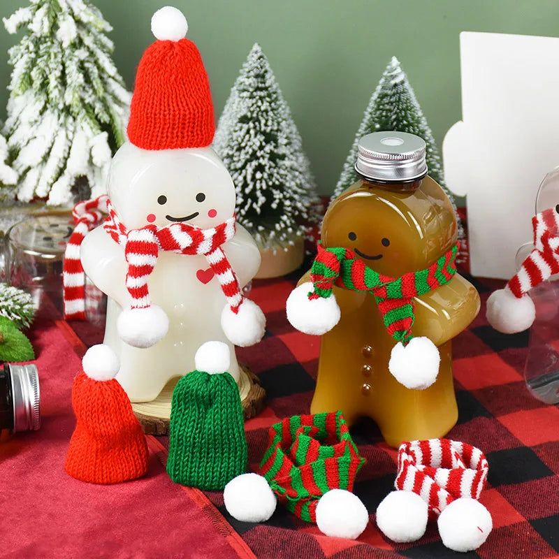 1Pc Christmas Gingerbread Man Portable Shaker Drink Bottle Milk Tea Beverage Thickened Transparent Bottle New Year Gifts