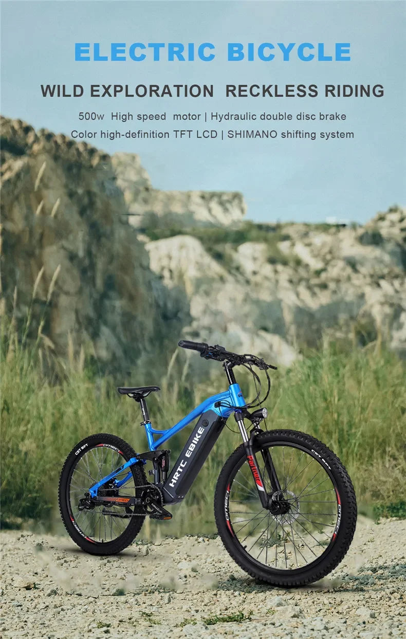 New 26-inch mountain electric bike soft tail bike 1000W48V17AH hydraulic brakes rear-wheel drive hidden lithium battery 50km/h