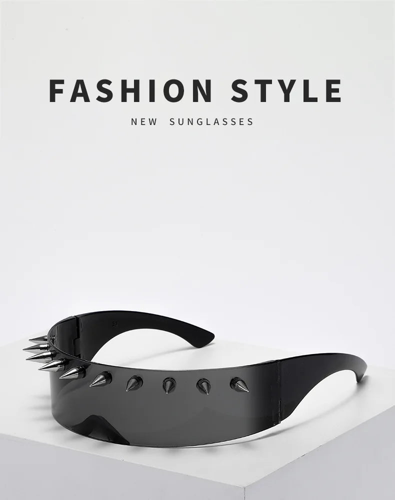 Novelty Punk Glasses Cyberpunk Rock Large Shield Spike Fashion Weird Club Sunglasses Funny Party Glasses