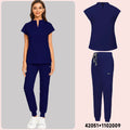 Plus Size Scrubs Set Women Medical Nurse Uniforms Stand Neck V-cut Scrub Top Jogger Pants Vet Doctor Healthcare Workers Workwear
