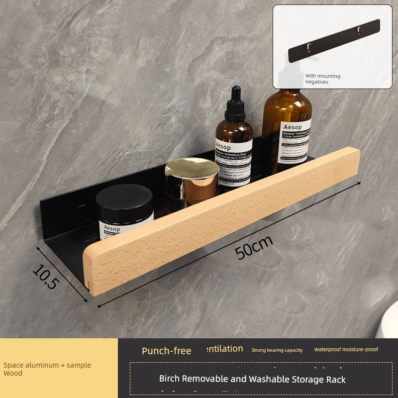 Punch-Free Kitchen Washstand Wall-Mounted Solid Wood Storage Rack