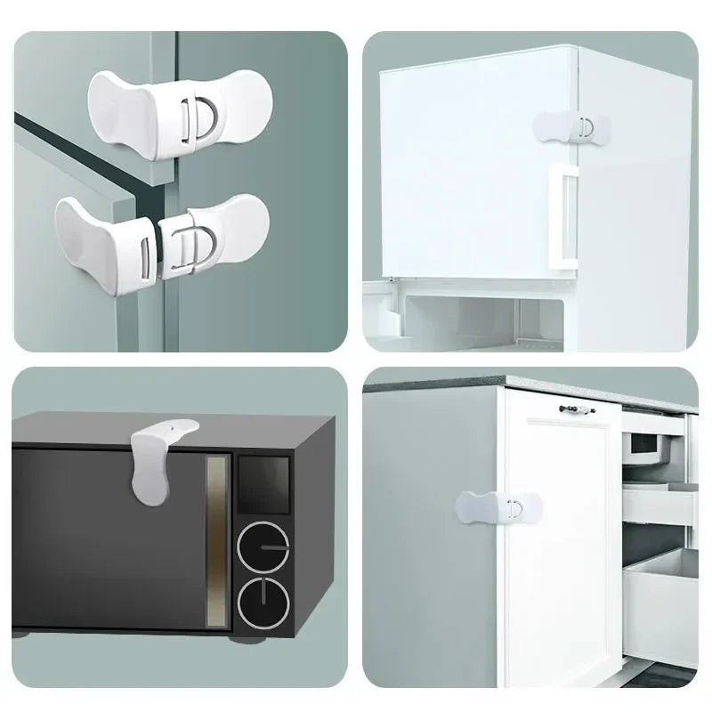 Baby Safety Lock Drawer Anti-Pinching Hand Cabinet Drawer Locks Plastic White Safety Buckle for Children Security Protection