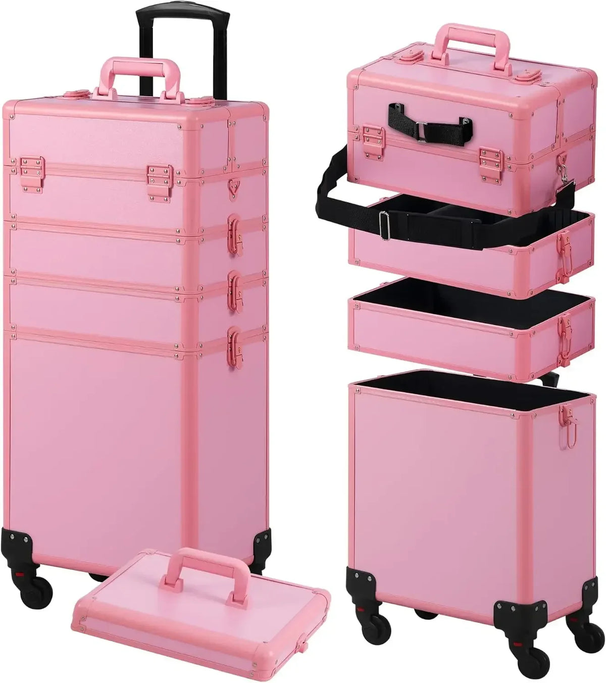 Makeup Train Case, Rolling Makeup with Lid, 5 in 1 Cosmetology Case on Wheels, Christmas Gift, Large Makeup Case Organizers