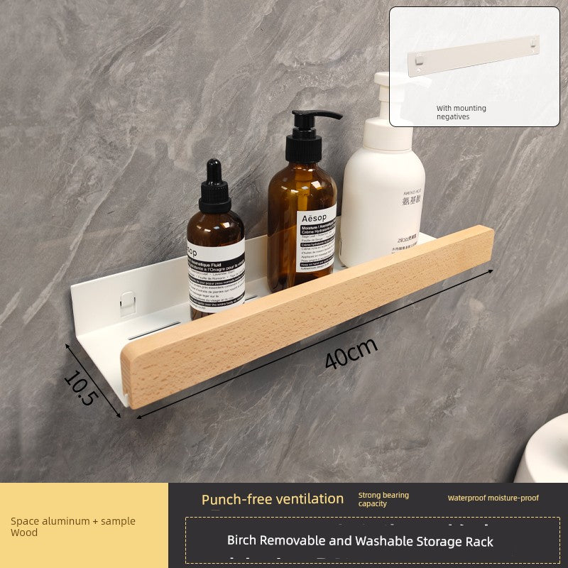 Punch-Free Kitchen Washstand Wall-Mounted Solid Wood Storage Rack