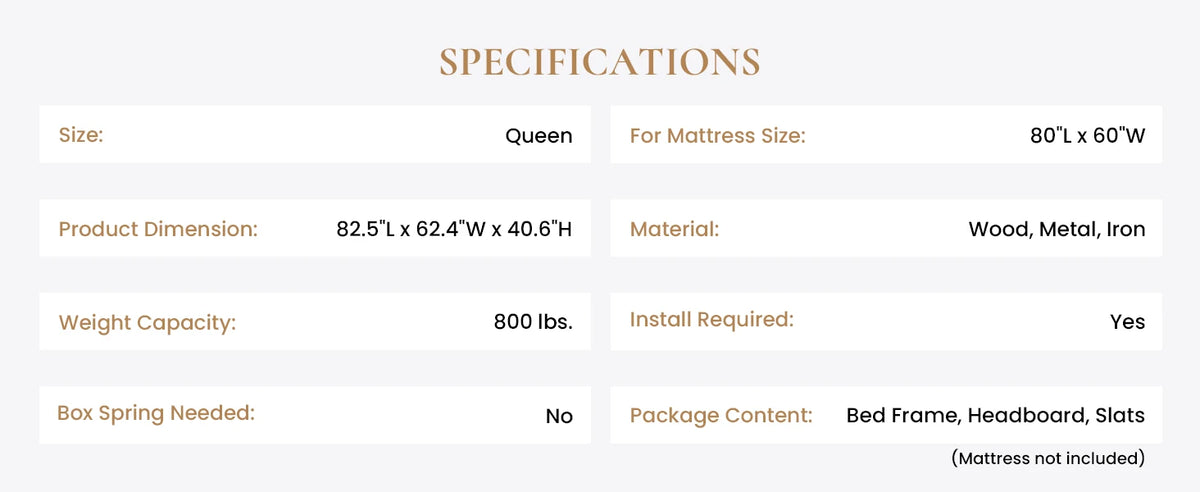 Queen Size Metal Bed Frame with Wooden Headboard , Heavy Duty Oval-Shaped Platform Bed with Under-Bed St