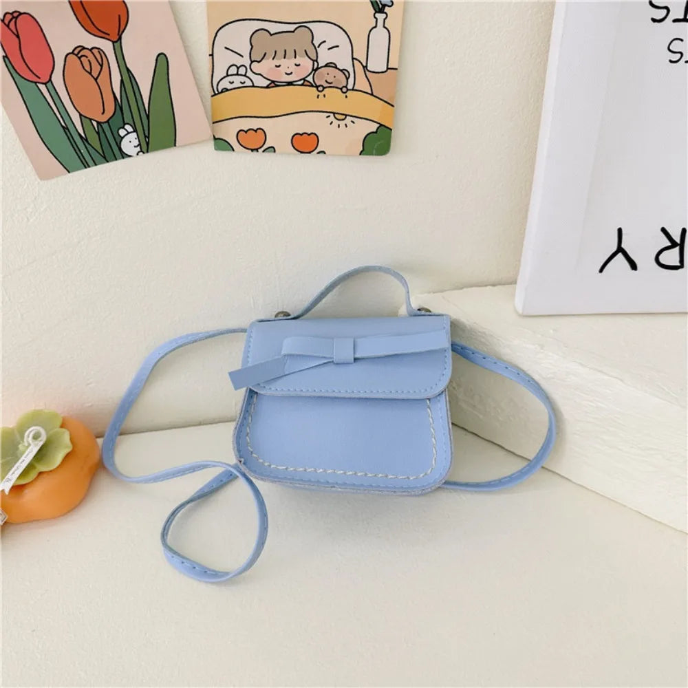 Casual PU Leather Bow Shoulder Bag Handbag Solid Color Bow Crossbody Bag Coin Purse Wallet Children Small Bag Streetwear
