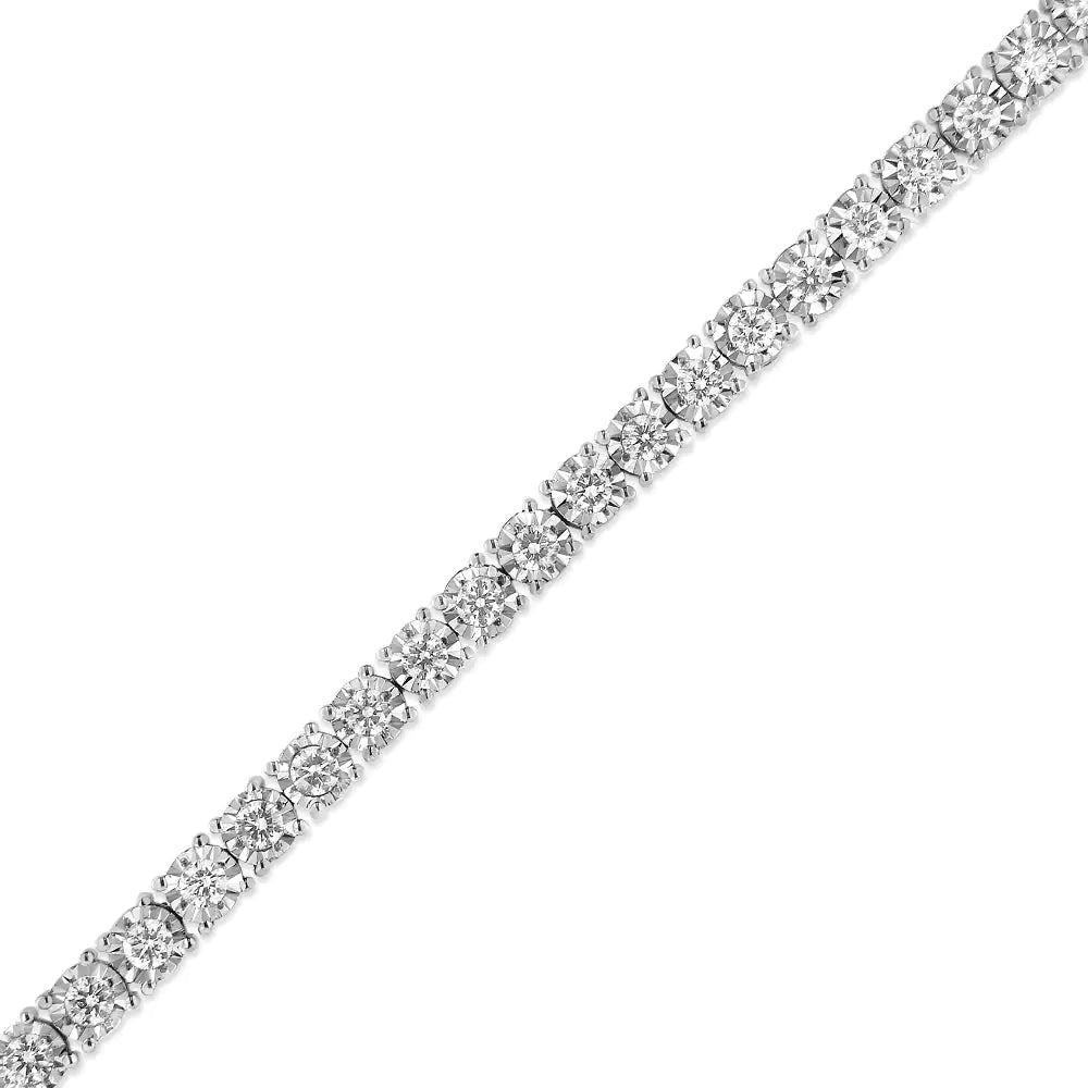 Pulsera de tenis con placa milagrosa engastada con ilusión de diamantes de 3,0 ct en plata esterlina 925 (color IJ, claridad I3) - 7"