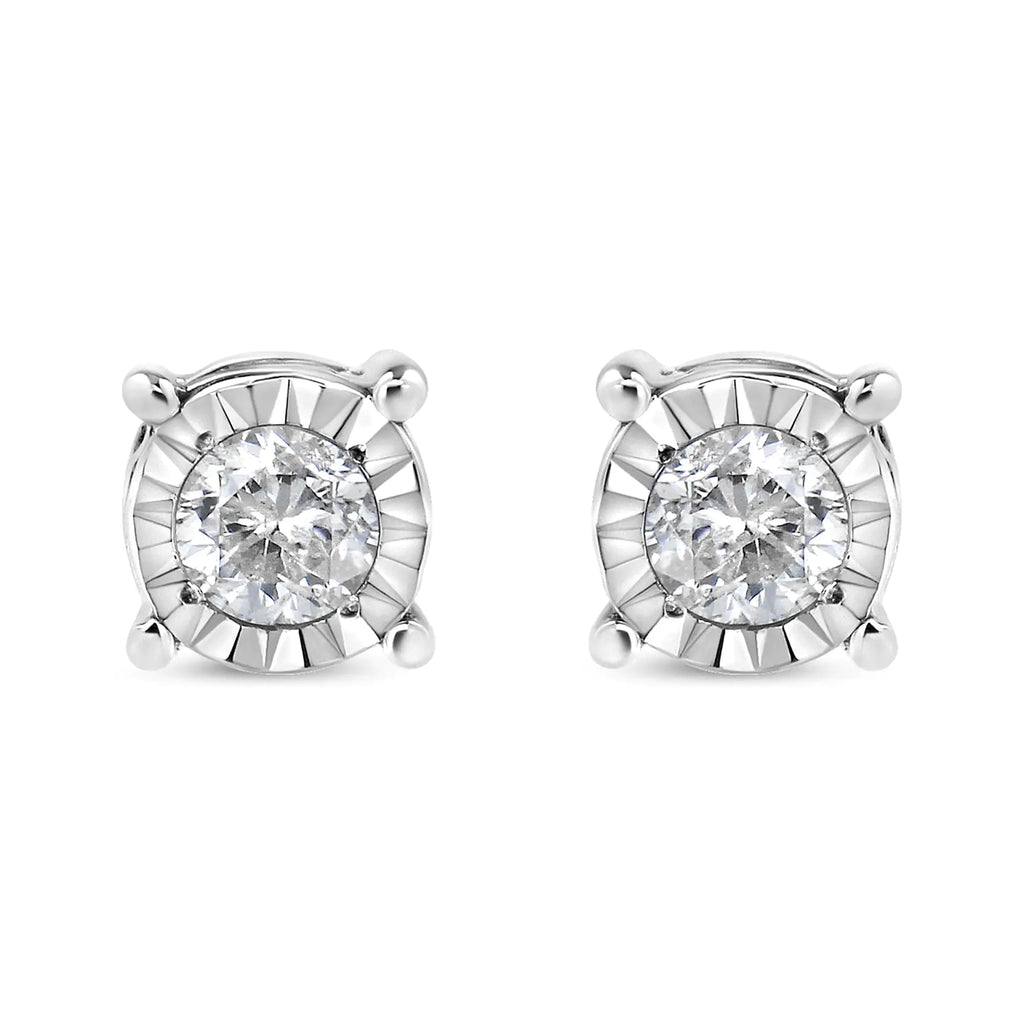Pendientes de botón engastados milagrosamente con diamantes redondos casi incoloros de 1/5 quilates en plata esterlina 925