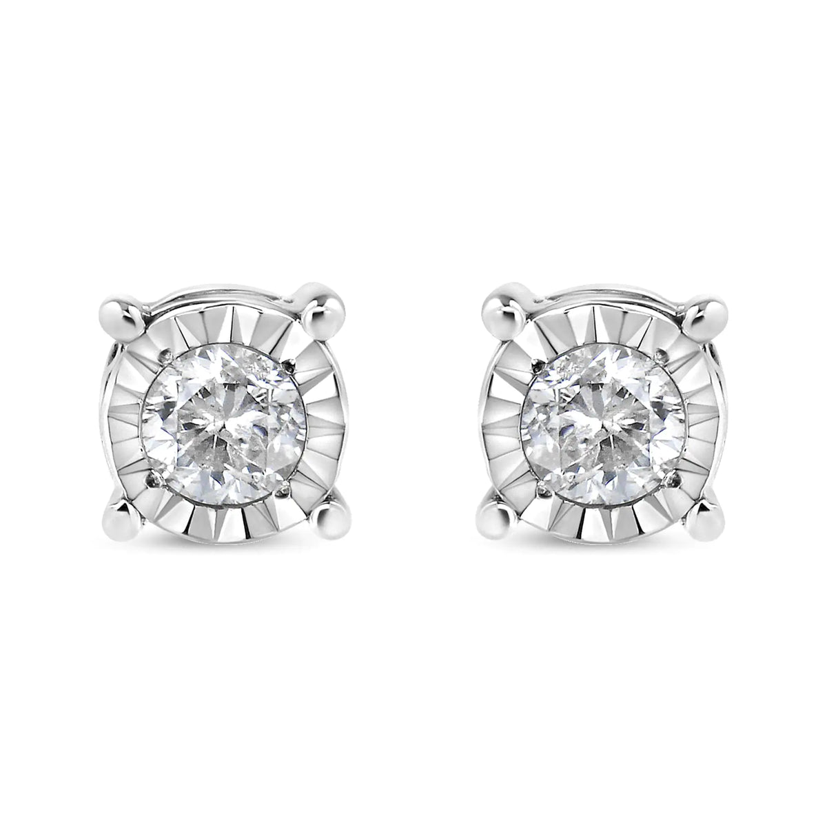 Pendientes de botón engastados milagrosamente con diamantes redondos casi incoloros de 1/5 quilates en plata esterlina 925