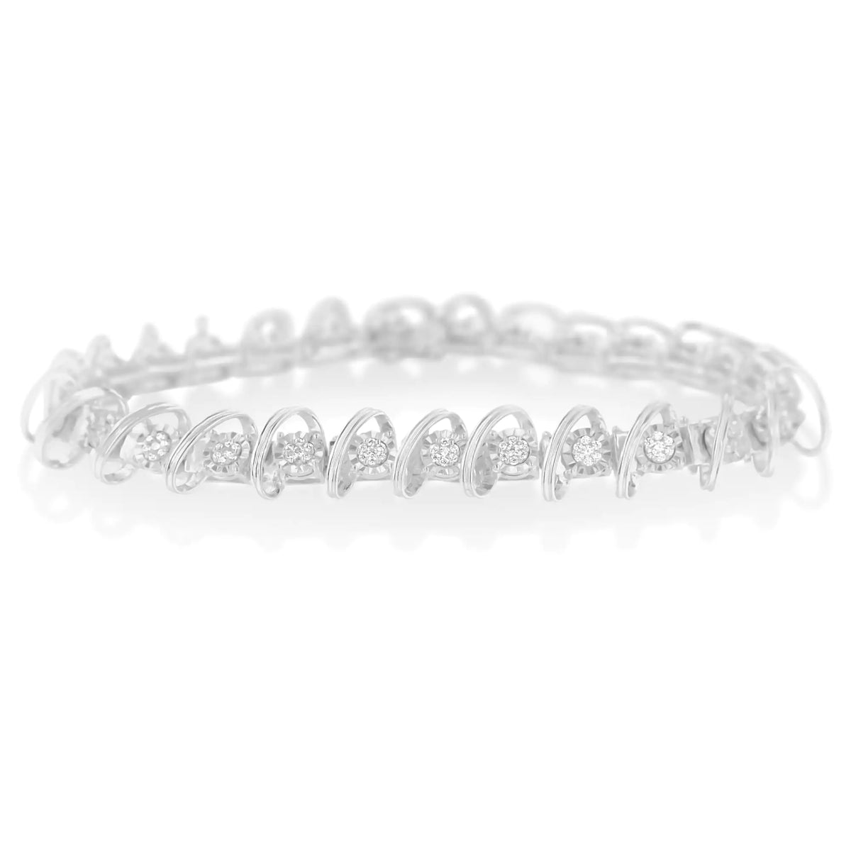 Pulsera de eslabones con placa de ilusión de diamantes de 3/4 quilates en plata de ley 925 (color IJ, claridad I3), tamaño 7,25"