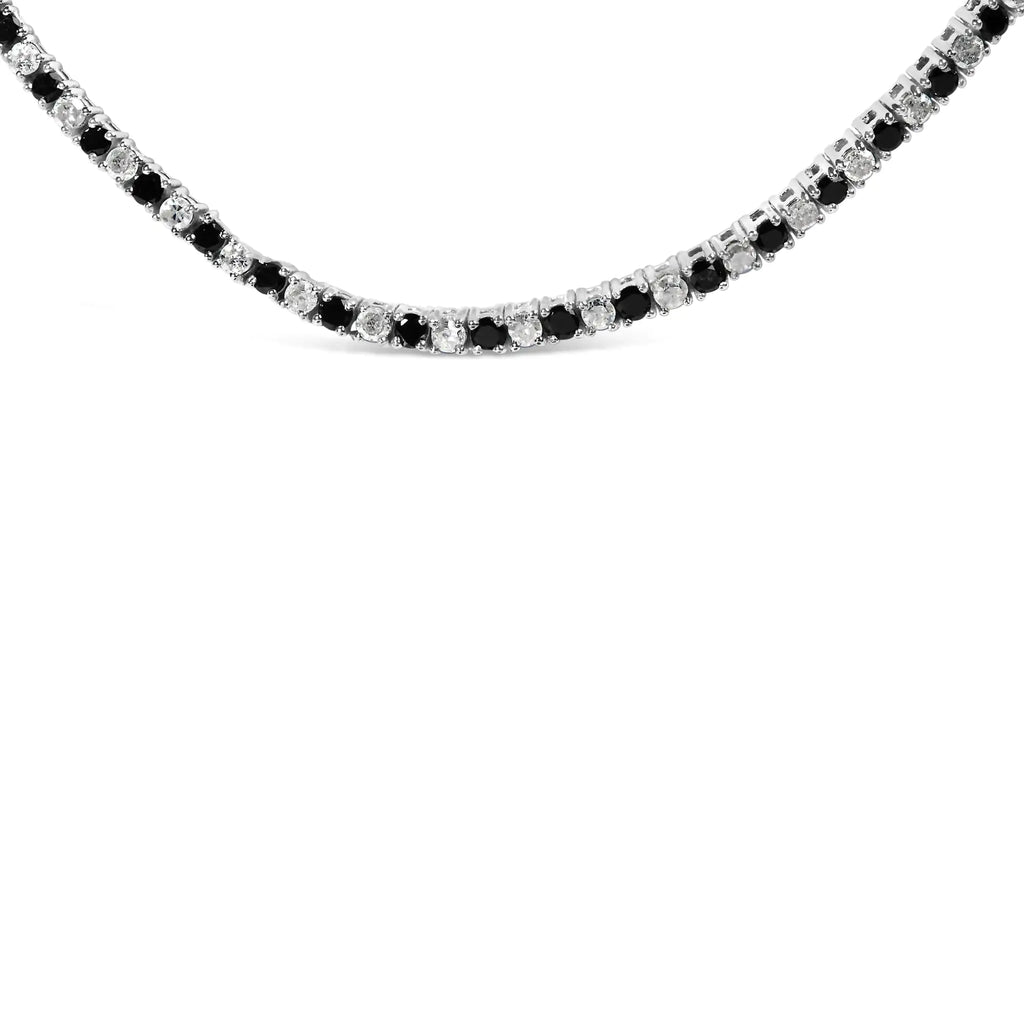 Collar de tenis con diamantes blancos y negros alternados de 7,0 quilates en plata esterlina 925 (color negro/IJ, claridad I2-I3) - 16-18" pulgadas