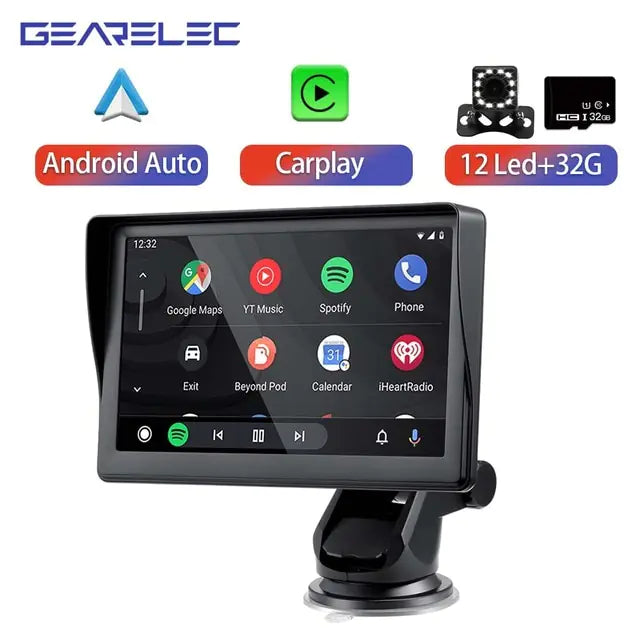 Reproductor multimedia de vídeo y radio universal para coche de 7 pulgadas con Apple CarPlay y Android Auto inalámbricos portátiles