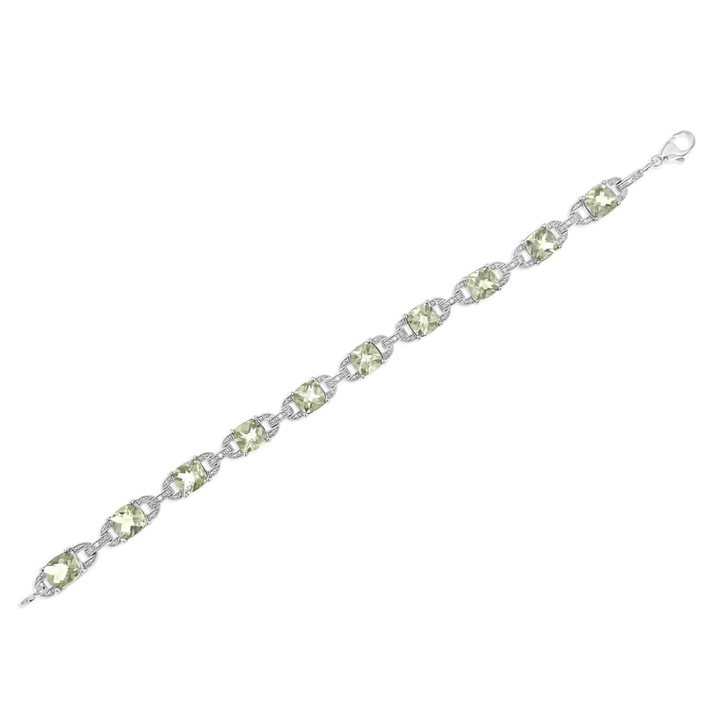 Bracelet de tennis tendance en argent sterling 925 avec améthyste verte taille coussin 7 x 7 mm et diamant taille ronde 1/20 ct (couleur IJ, pureté I1-I2) - 7"
