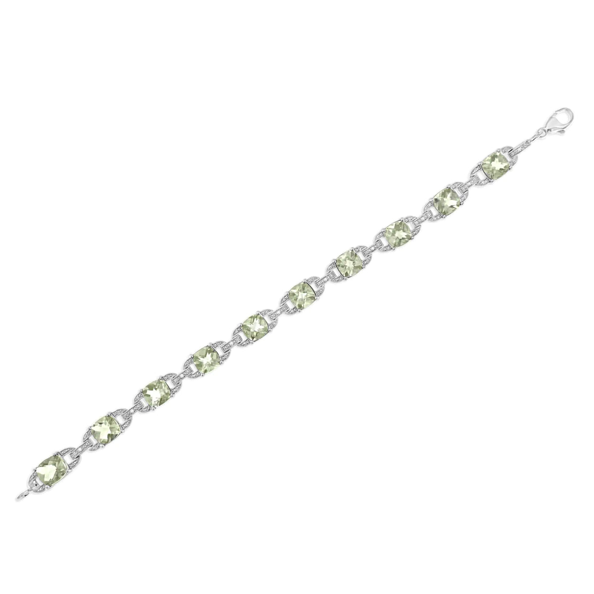 Bracelet de tennis tendance en argent sterling 925 avec améthyste verte taille coussin 7 x 7 mm et diamant taille ronde 1/20 ct (couleur IJ, pureté I1-I2) - 7"