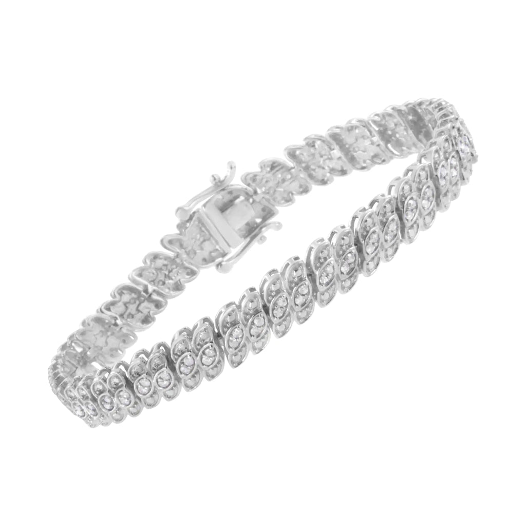 Bracelet tennis en argent sterling 925 de 1,0 ct avec diamants taille ronde, feuille et maillons en forme de poire (couleur IJ, pureté I2-I3) - 7,25"