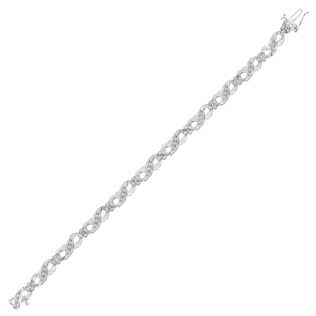 Bracelet tennis Infinity Link en argent sterling 925 avec diamants taille rose sertis à griffes 1/4 ct (couleur IJ, pureté I2-I3) - Taille 7"