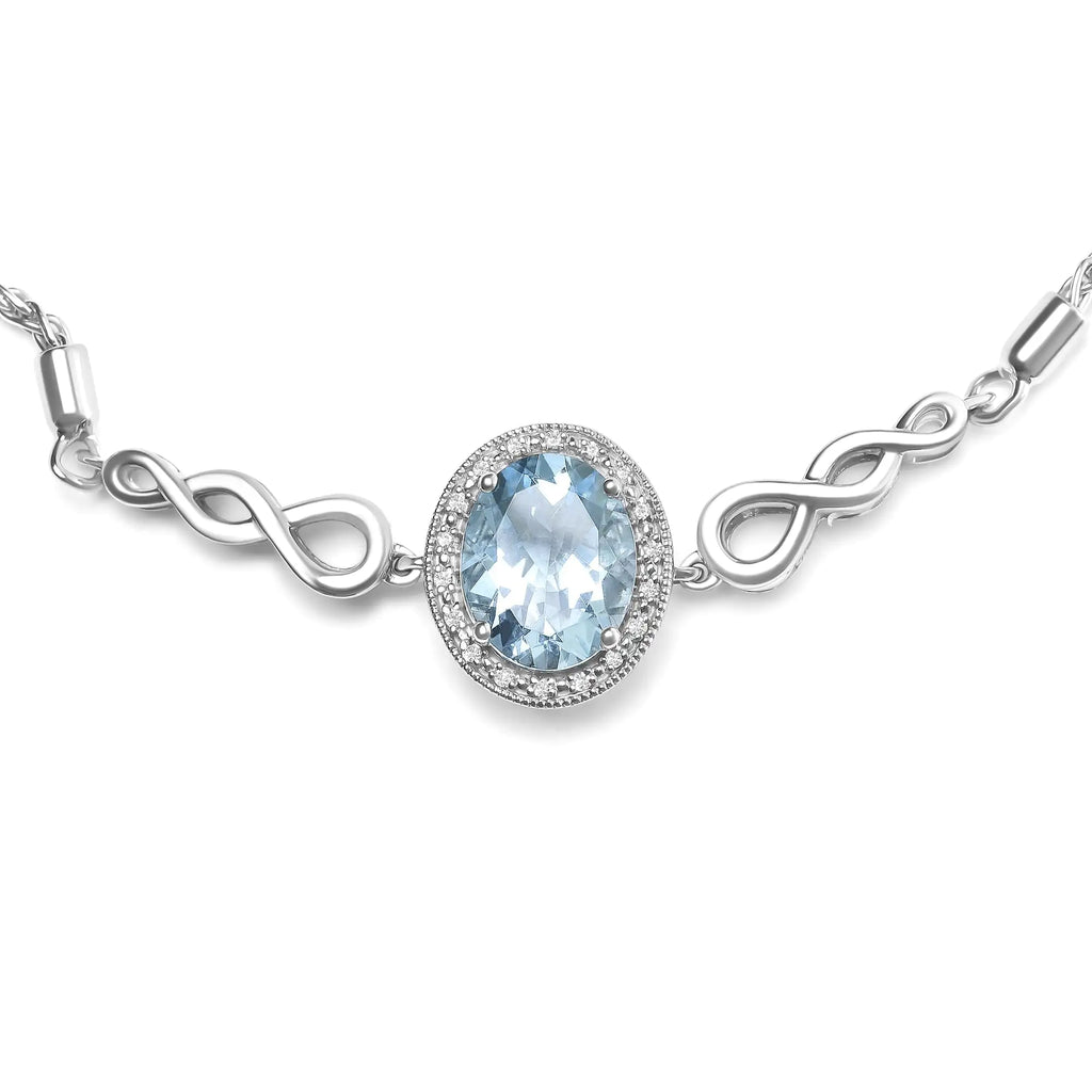 Pulsera bolo ajustable de 10 a 25 cm con topacio azul ovalado y detalles de diamantes de 10 x 8 mm en plata de ley 925 (color HI, claridad SI1 a SI2)
