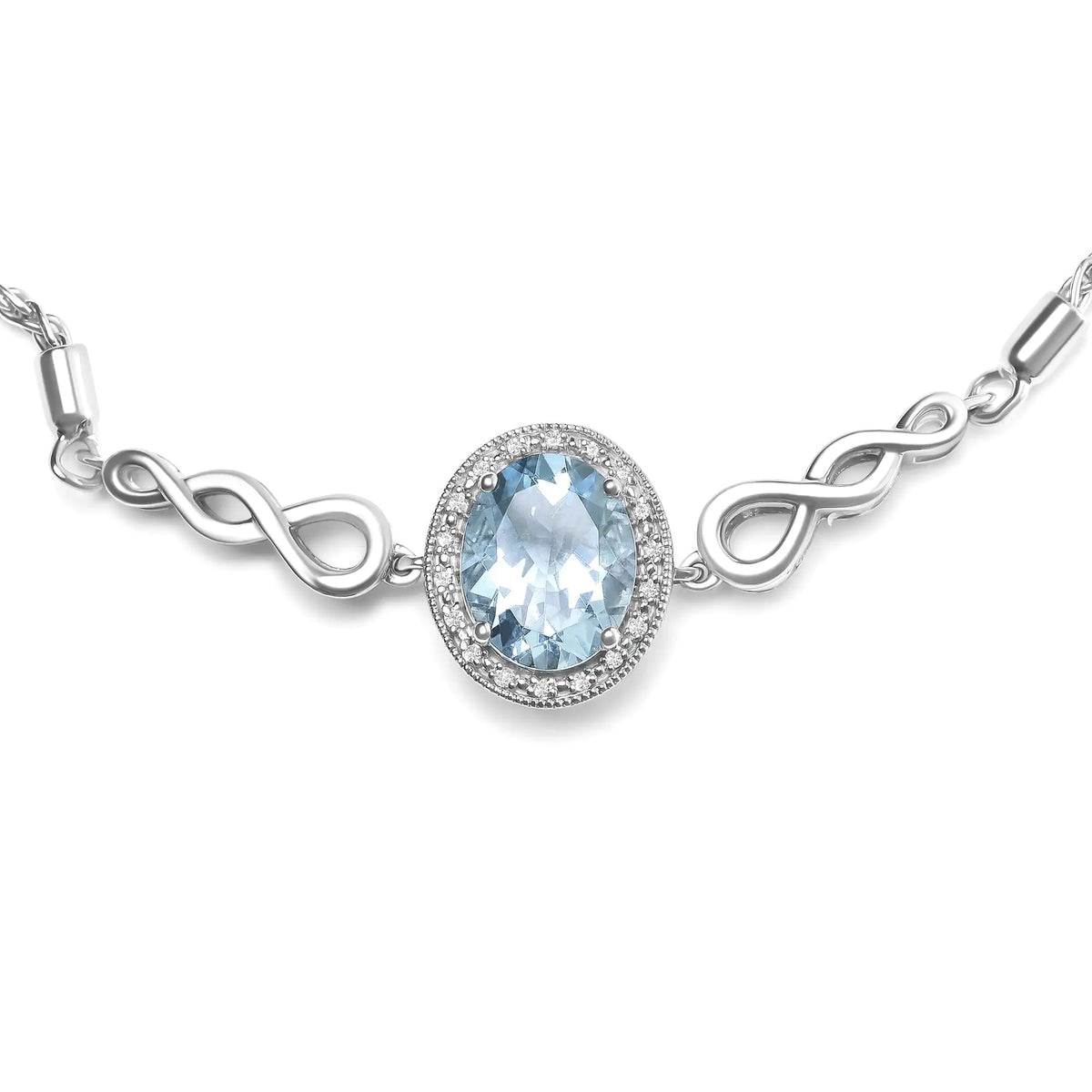 Pulsera bolo ajustable de 10 a 25 cm con topacio azul ovalado y detalles de diamantes de 10 x 8 mm en plata de ley 925 (color HI, claridad SI1 a SI2)