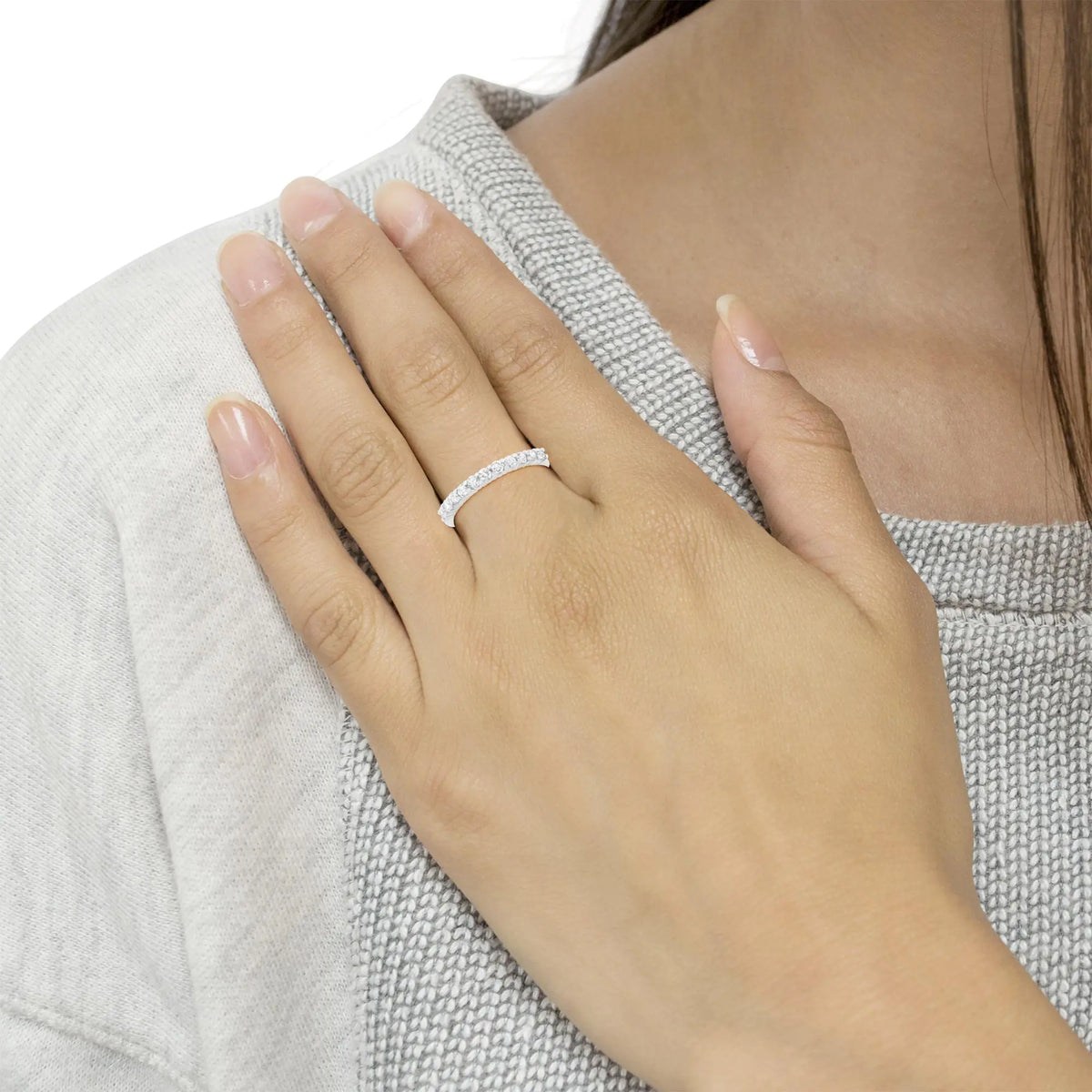 Anillo de plata de ley 925 con 11 piedras y diamantes de talla brillante engastados en garras de 1/2 ct (color IJ, claridad SI2-I1)