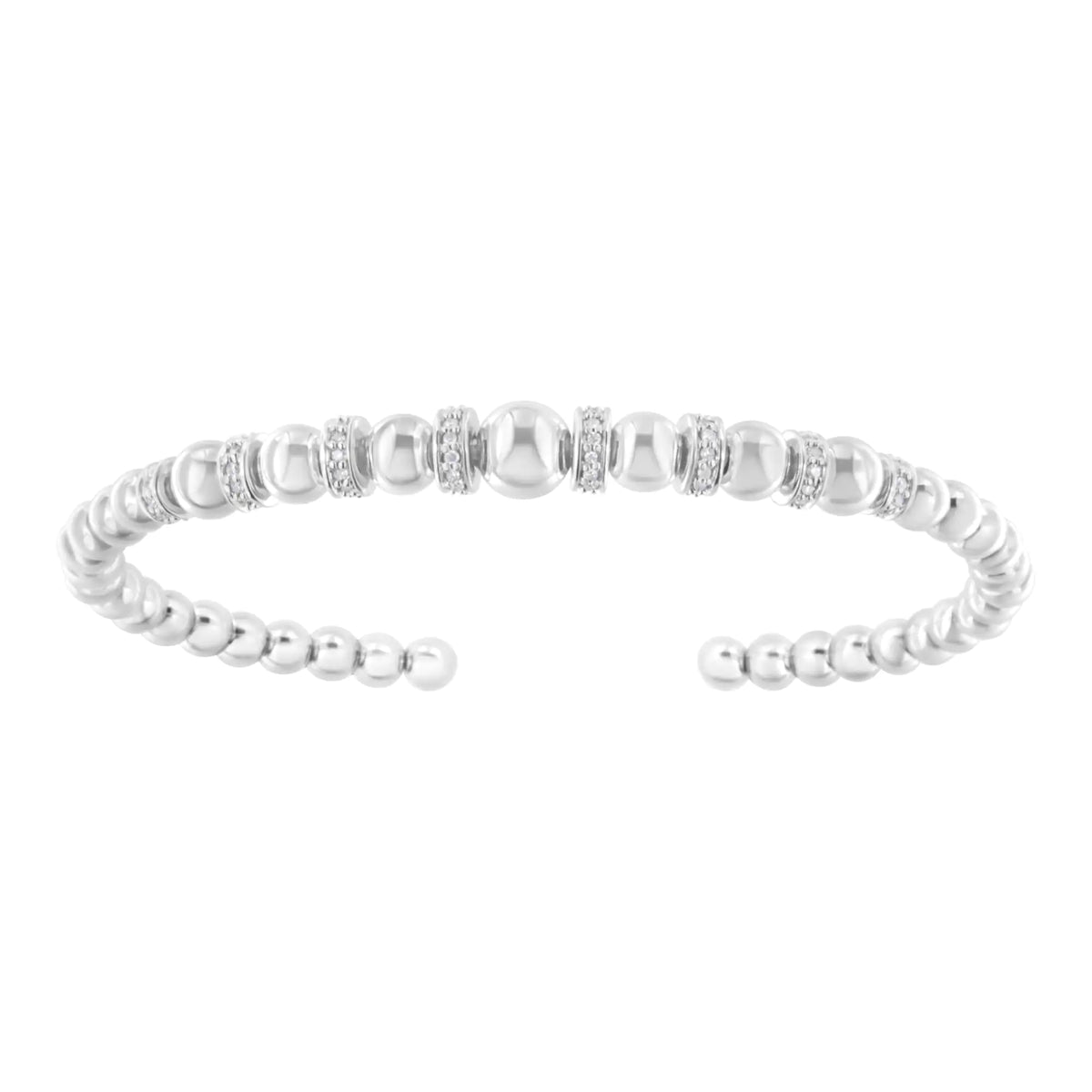 Brazalete tipo brazalete con cuentas esféricas graduadas de diamantes de 1/4 quilates en plata esterlina 925 (color IJ, claridad I2-I3). Se adapta a muñecas de hasta 7 1/2 pulgadas