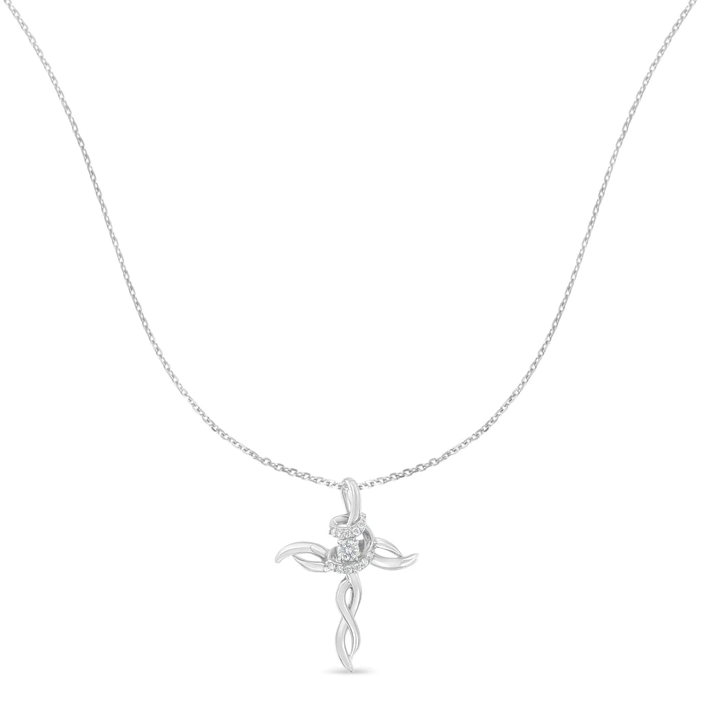 .925 Sterling Silver 1/6 cttw Diamond Cross Pendant Necklace (H-I, I1-I2)