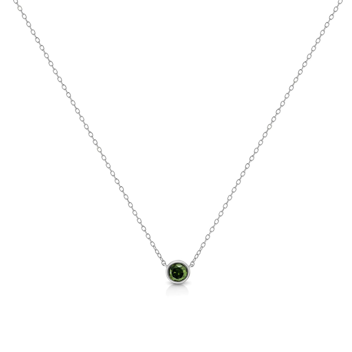 Collar con colgante de 18" con bisel solitario de diamante verde tratado de 1/5 ct en plata esterlina 925 (color verde, claridad I1-I2)