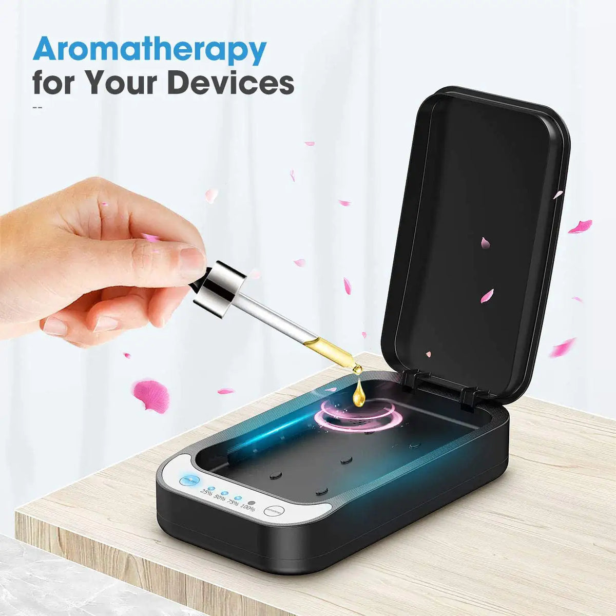 SaniCharge 3 en 1 Désinfecte et charge votre téléphone portable Profitez également de l'aromathérapie