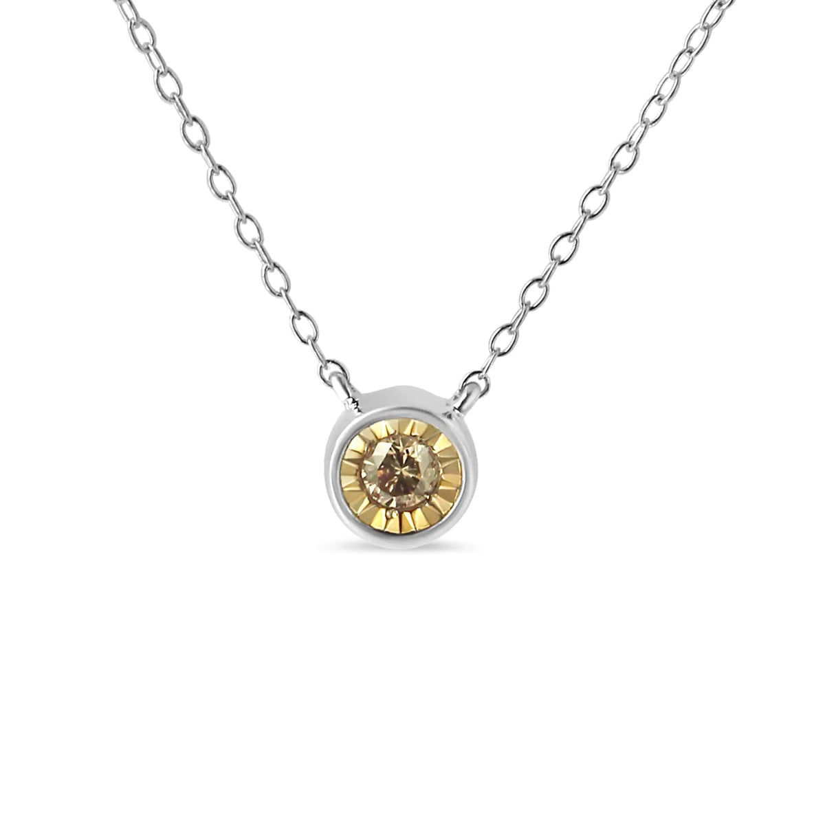Collar con colgante solitario de diamantes color champán de 1/5 ct engastado en bisel en plata de ley 925 de 18" (color KL, claridad I1-I2)