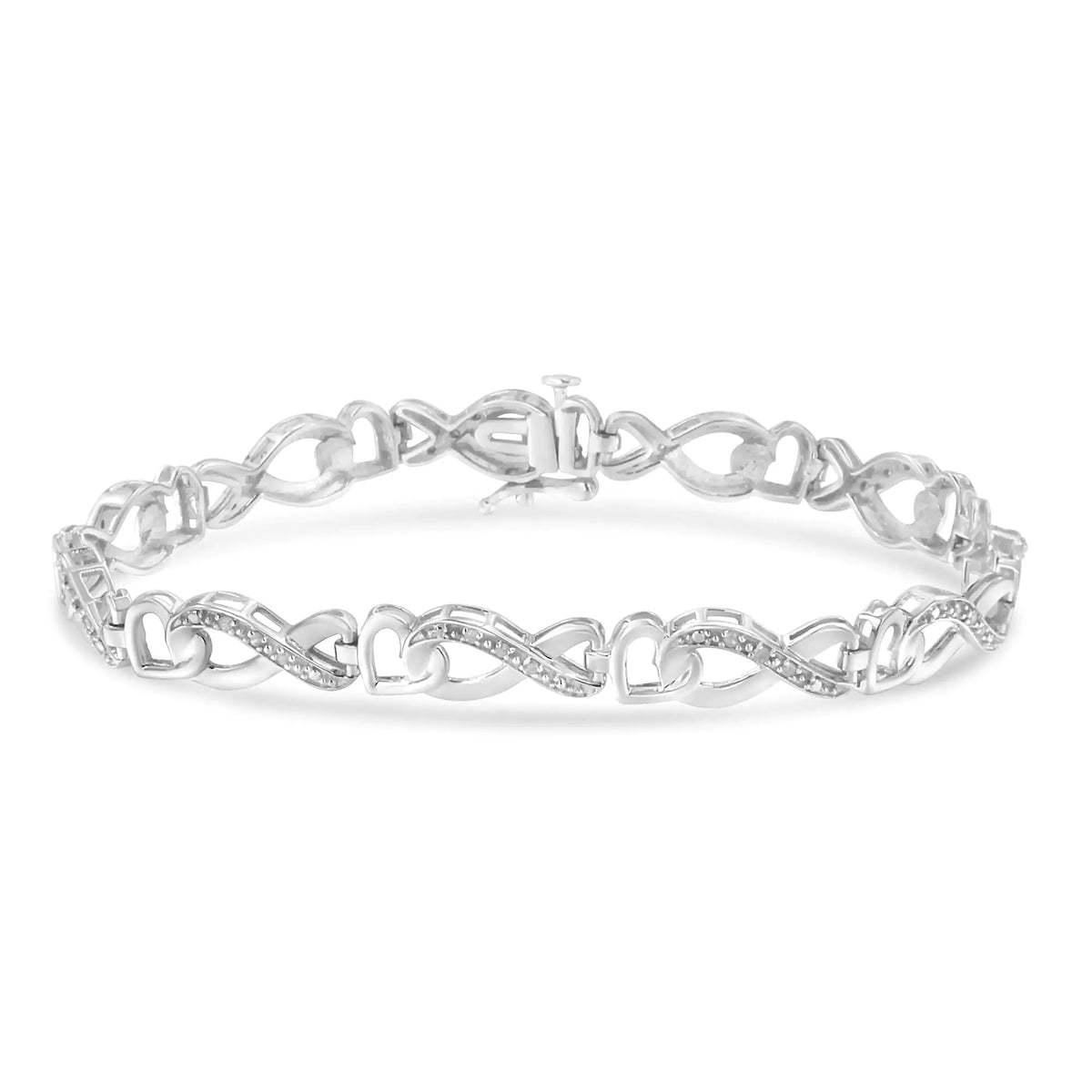 Pulsera de tenis con corazón infinito de 7" y diamantes de 1/5 ct en plata esterlina 925 (color HI, claridad I2-I3)