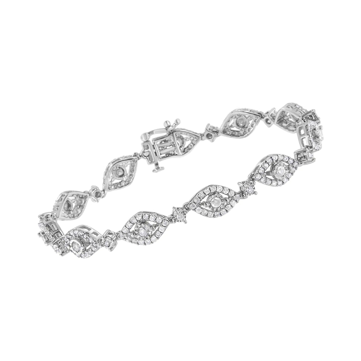 Pulsera de eslabones en bisel y en forma de pera con diamantes de 2 1/2 quilates en plata de ley 925 (color IJ, claridad I2-I3) - 7,5"