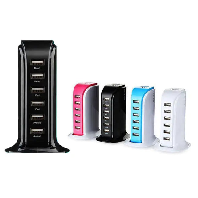 Tour colorée Smart Power 6 USB pour chaque bureau à la maison ou au bureau, chargez n'importe quel gadget
