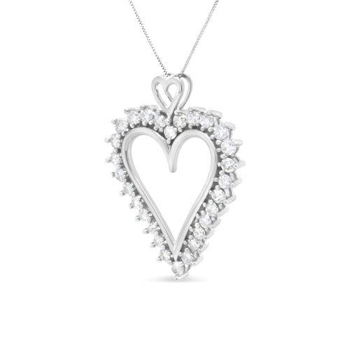 Collar con colgante de corazón abierto de 1 3/4 ct con diamantes redondos de 18" en plata de ley 925 (color IJ, claridad I2-I3)