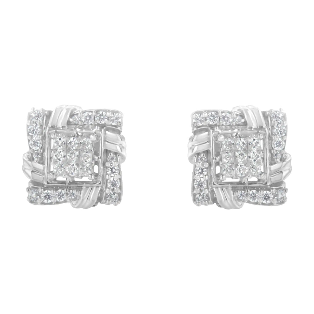 .925 Sterling Silver 1/2 Cttw Round-Cut Diamond Stud Earrings (I-J Color, I1-I2 Clarity)