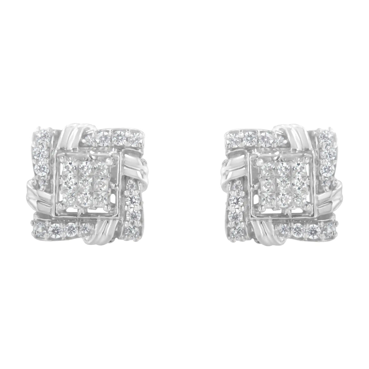 .925 Sterling Silver 1/2 Cttw Round-Cut Diamond Stud Earrings (I-J Color, I1-I2 Clarity)