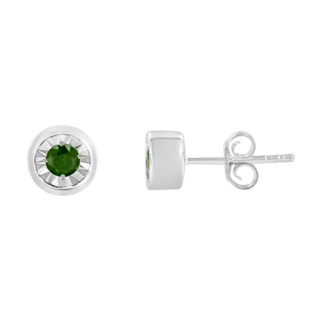 Aros con diamantes verdes de talla brillante de 1/5 ct engastados en forma de milagro en plata de ley 925 (color elegante, claridad I1-I2)