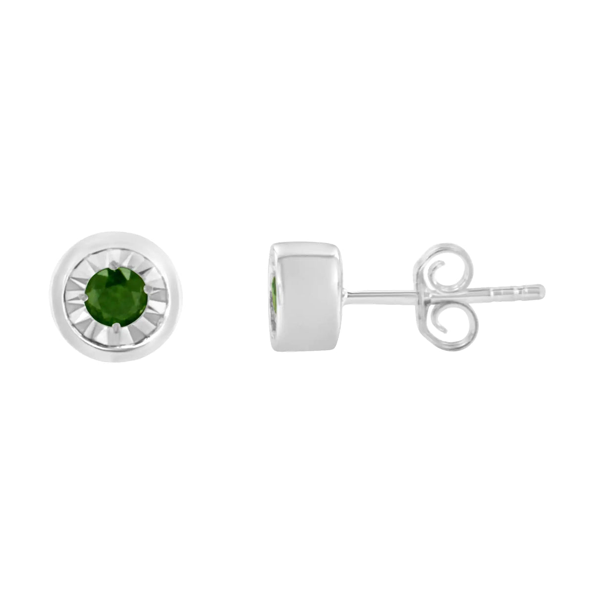 Aros con diamantes verdes de talla brillante de 1/5 ct engastados en forma de milagro en plata de ley 925 (color elegante, claridad I1-I2)
