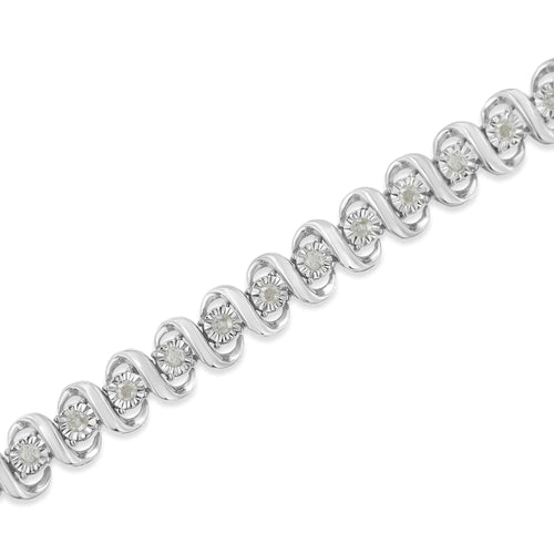 Pulsera de tenis con eslabones en forma de S y diamantes redondos engastados milagros de 1,0 ct en plata esterlina 925 (color IJ, claridad I3), 7"